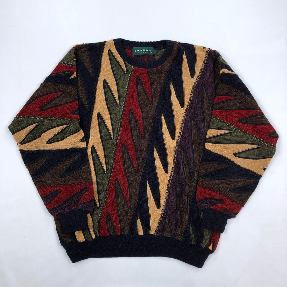 Tundra Canada Vintage 3D Knit Sweater Large Multicolor Abstract Style L